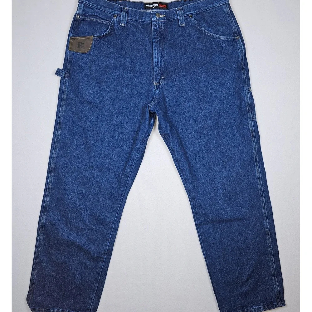 Wrangler Riggs Workwear Men's Dark Wash 42x32 Straight Jeans Zip Solid